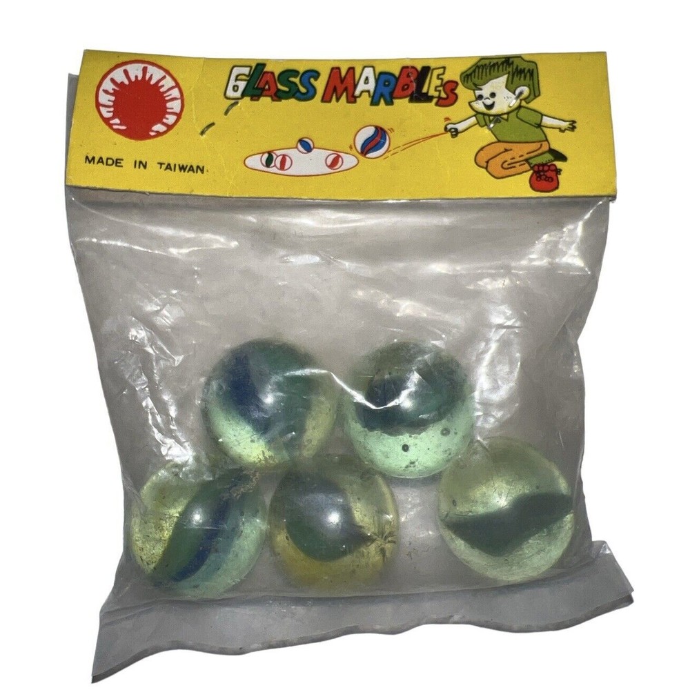 New 5 Vintage Estate Old Glass Shooter Tri Color Cats Eye 1” Diameter Marble Bag